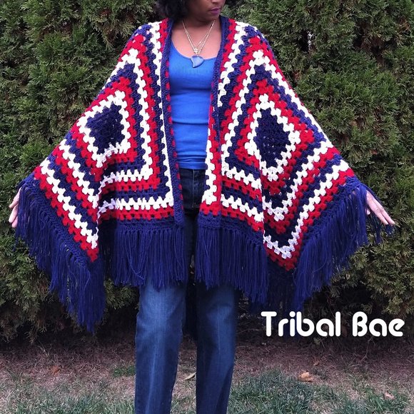 Tribal Bae Granny Square Crochet Ruana - Picture 2 of 3